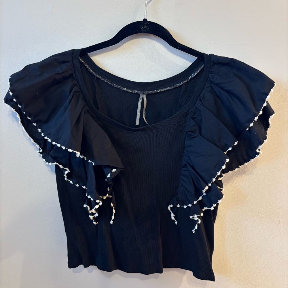 Anthropologie Black Ruffled Blouse